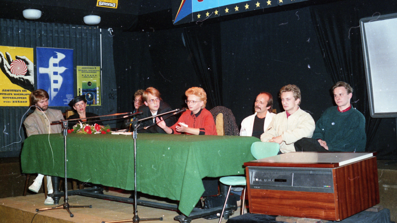 Konferencja prasowa podczas festiwalu w 1990 roku