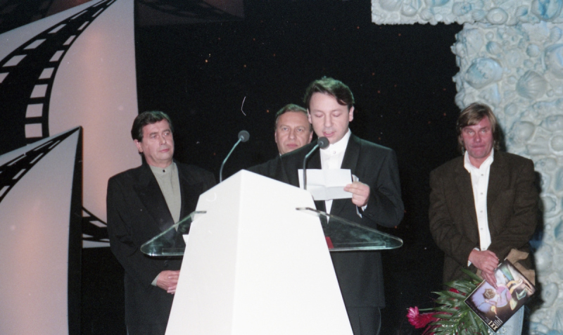 Janusz Gajos, Jerzy Stuhr, Zbigniew Zamachowski, Filip Bajon, fot Gumiński